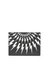 Neil Barrett Leather Fair-isle Thunderbolt Card Holder In Black