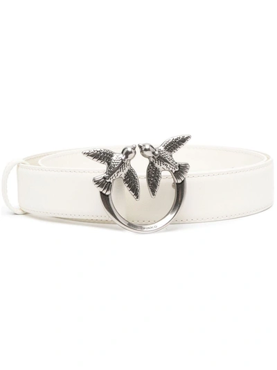 Pinko Love Berry Logo-plaque Leather Belt In Beige