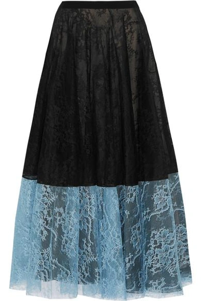 Erdem Nesrine Two-tone Lace Midi Skirt In Tulle Lace Black