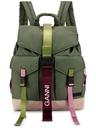 Ganni Green Tech Backpack In Kalamata