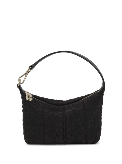 Ganni Small Butterfly Satin Top Handle Bag In Black