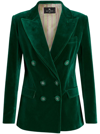 Etro Double-breasted Velvet Jacket In Green