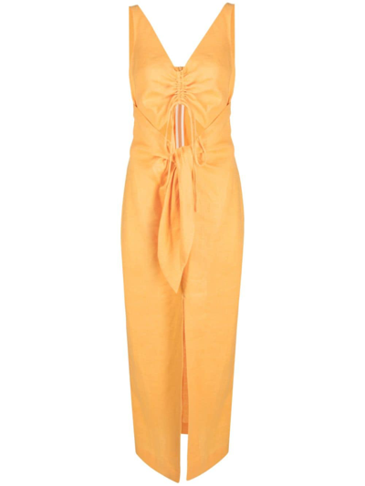 Nanushka Draped Linen Midi Dress In Orange
