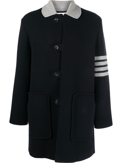Thom Browne Sleeve Stripe-detail Button Coat In Blue