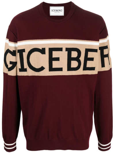 Iceberg Logo Intarsia-knit Jumper In Bordeaux