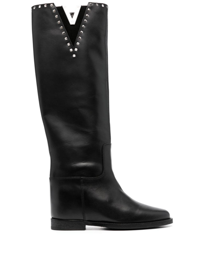 Via Roma 15 Studded Leather Boots In Black
