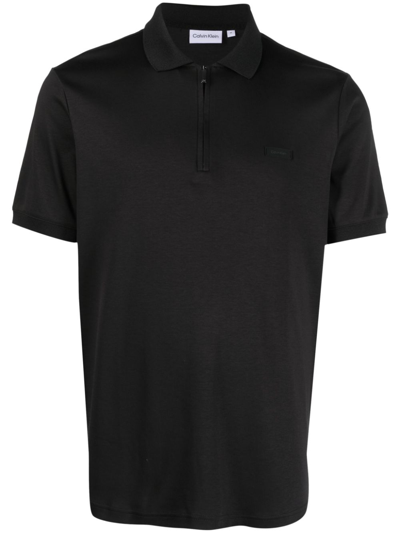 Calvin Klein Logo-patch Zip-up Polo Shirt In Black