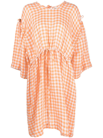 Henrik Vibskov Tapas Checkered Linen Dress In Orange