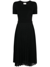 Claudie Pierlot Pleated Skirt Midi Dress In Black