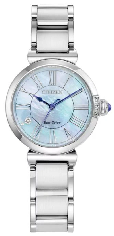 Citizen Eco-drive Mae Women's Diamond Accent Stainless Steel Bracelet Watch 30mm In Blue / Mother Of Pearl