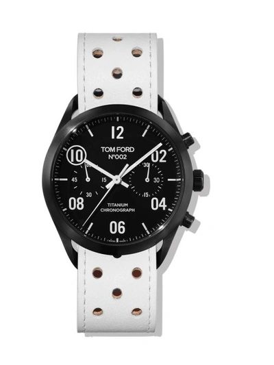 Tom Ford 002 Limited Edition Automatic 43.5mm Titanium And Perforated Leather Watch In Black / White