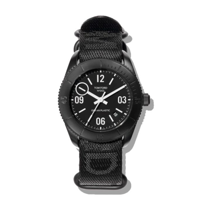 Tom Ford 002 43mm Stainless Steel And Recycled-canvas Jacquard Watch In Black