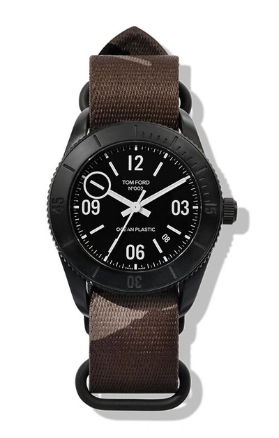 Tom Ford Men's 43mm Ocean Sport Camo Print Strap Watch In Black / White