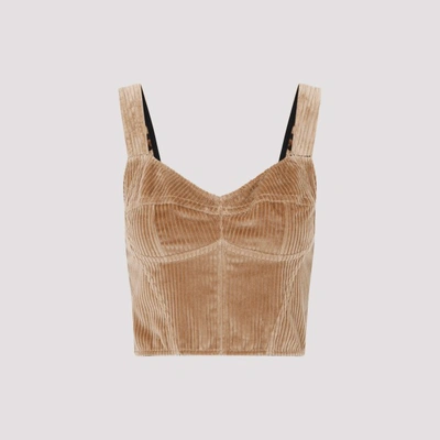 Dolce & Gabbana Corduroy Cropped Top In M Sand