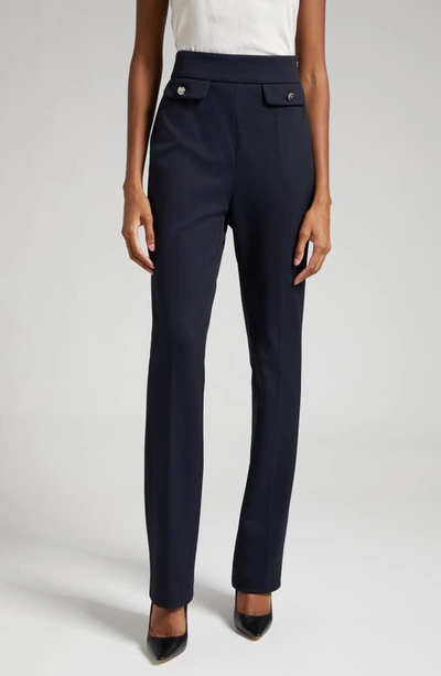 Hugo Boss Slim-fit High-waisted Trousers With Flared Leg In Dark Blue