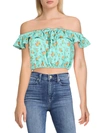 CITY STUDIO WOMENS TEXTURED FLORAL PRINT CROPPED