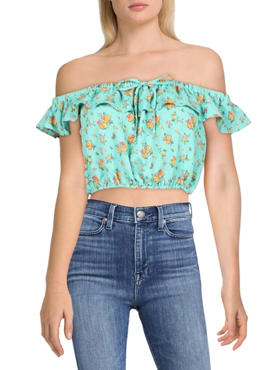 City Studio Womens Textured Floral Print Cropped In Green