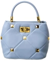 Valentino Roman Stud The Handle Small Leather Shoulder Bag (authentic Pre- In Blue