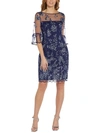 Shop Adrianna Papell Womens Embroidered Formal Sheath Dress In Blue