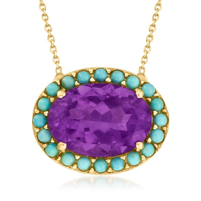 Ross-simons Amethyst And Turquoise Necklace In 18kt Gold Over Sterling In Purple