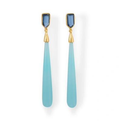 Liv Oliver 18k Blue Quartz & Blue Chalcedony Drop Earrings