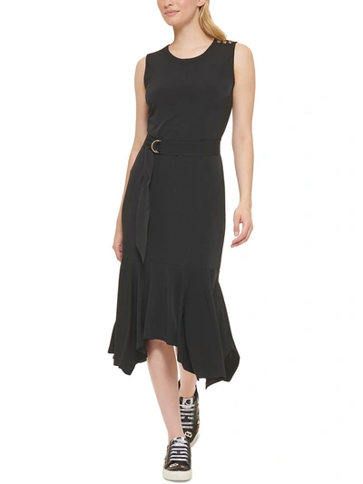 Karl Lagerfeld Womens Button Detail M Midi Dress In Black