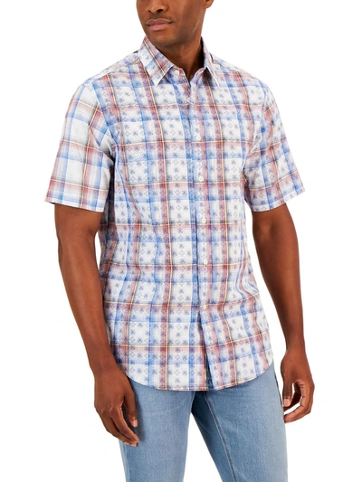 Club Room Mens Printed Collared Button-down Shirt In White