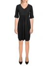 Ny Collection Petites Womens Textured V-neck Shift Dress In Black