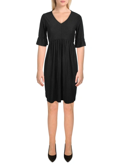 Ny Collection Petites Womens Textured V-neck Shift Dress In Black