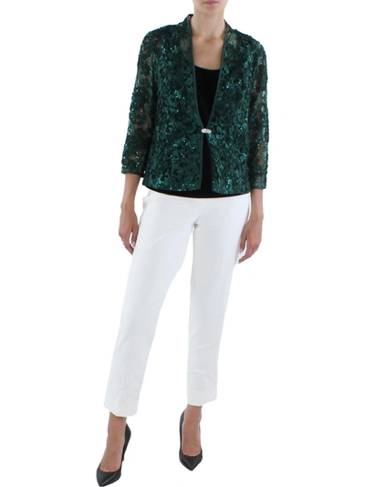 Jessica Howard Womens Lace Sheer One-button Blazer In Green