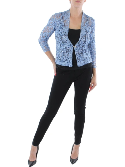 Jessica Howard Womens Lace Sheer One-button Blazer In Blue