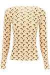 Marine Serre Beige Crewneck T-shirt With All-over Crescent Moon Print