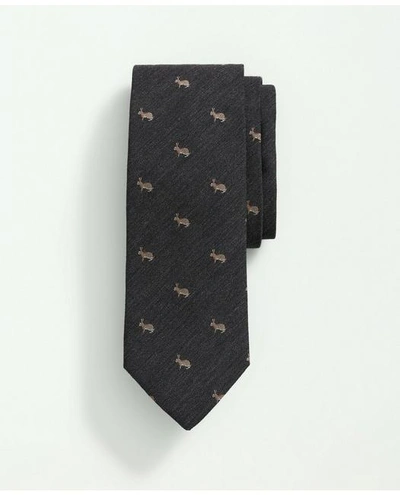 Brooks Brothers Silk Wool Embroidered Rabbit Melange Tie | Grey Heather | Size Regular