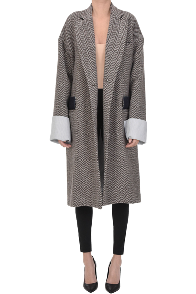 Jejia Katerine Herringbone-pattern Coat In Charcoal