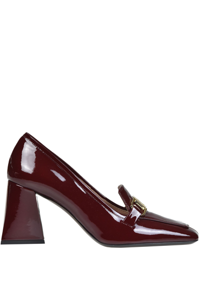 Pollini Heeled Patent Leather Loafers In Bordeaux