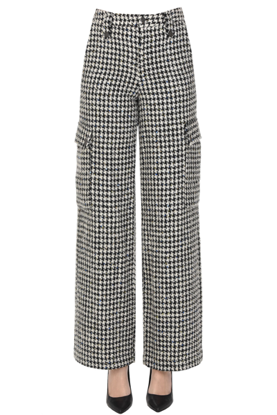Rotate Birger Christensen Sparkly Houndstooth Print Trousers In Black