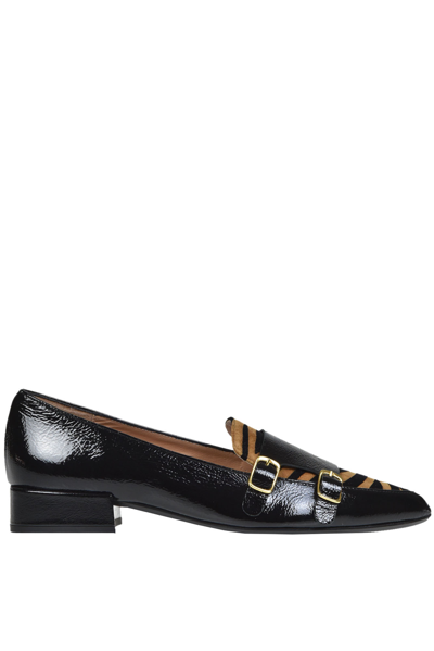 Mood Patent Leather And Animal Print Suede Ballerinas In Black
