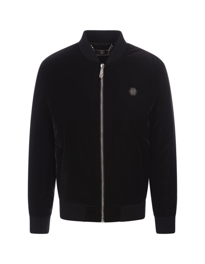Philipp Plein Logo-patch Zip-up Bomber Jacket In Negro