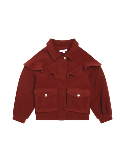 Chloé Kids' Brick Red Wool Short Coat With Ruffles