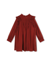 CHLOÉ RED DRESS WITH RUFFLES AND PLEATED MOTIF