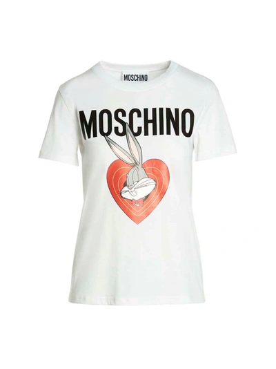 Moschino Bugs Bunny Heart Cotton Logo Graphic Tee In White