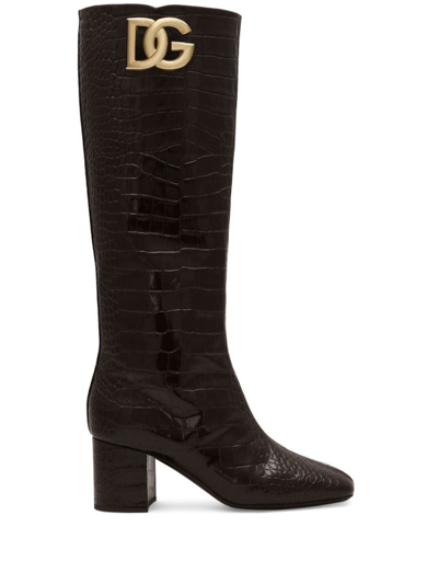 Dolce & Gabbana 60mm Logo-plaque Leather Boots In Nero