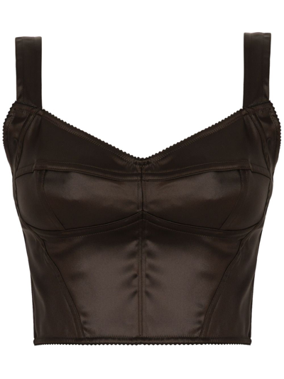 Dolce & Gabbana Satin-finish Cropped Corset In Brown