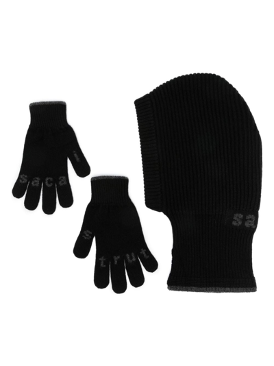 Sacai Black Jacquard Balaclava & Glove Set