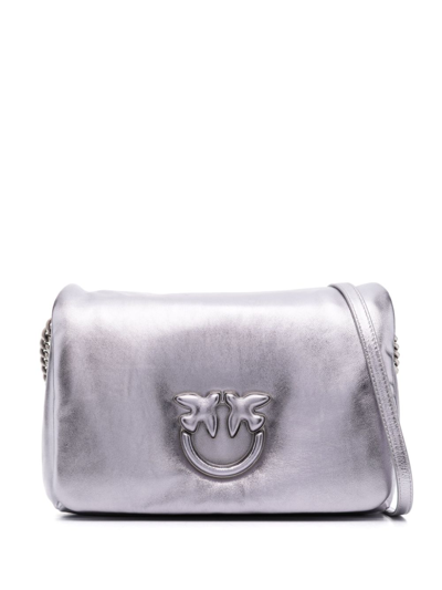 Pinko Classic Love Leather Crossbody Bag In Silver