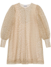 Ganni Leopard-print Organza A-line Dress In Neutrals