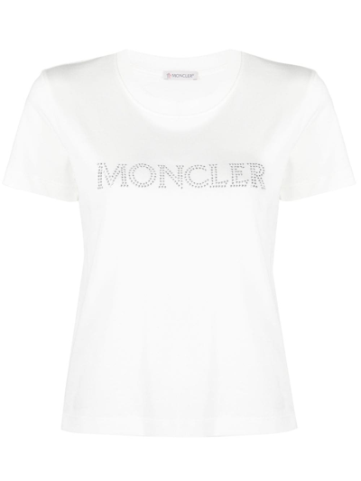 Moncler Rhinestone Logo T-shirt In White