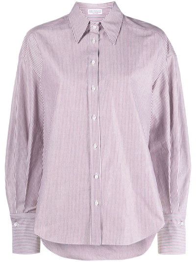 Brunello Cucinelli Striped Long-sleeve Shirt In White