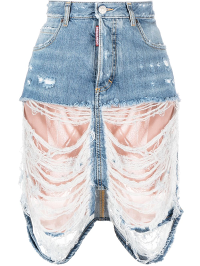 Dsquared2 Distressed Denim Mini Skirt In New