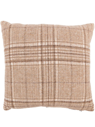 Brunello Cucinelli Prince-of-wales Pattern Knitted Cushion In Braun